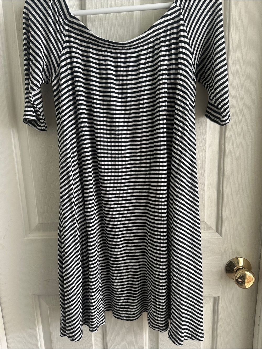Altar’d state striped off the shoulder dress